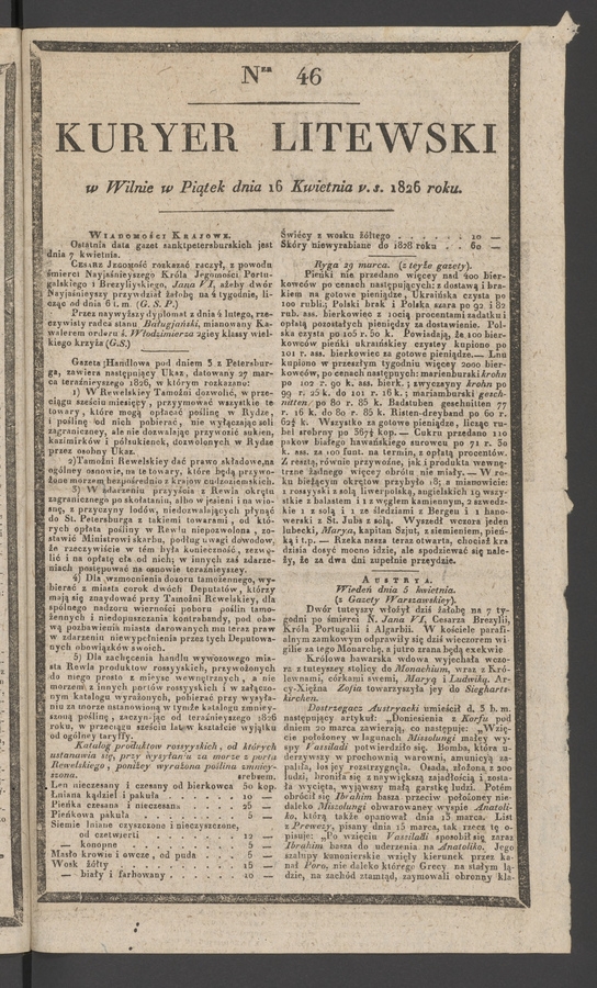 Kuryer Litewski. 1826, numer 46