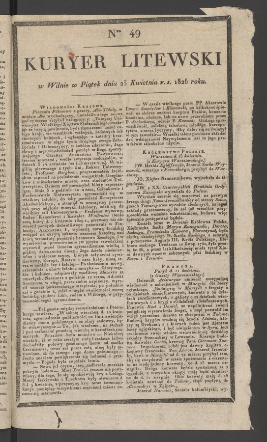 Kuryer Litewski. 1826, numer 49