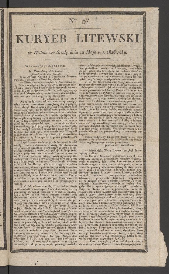 Kuryer Litewski. 1826, numer 57