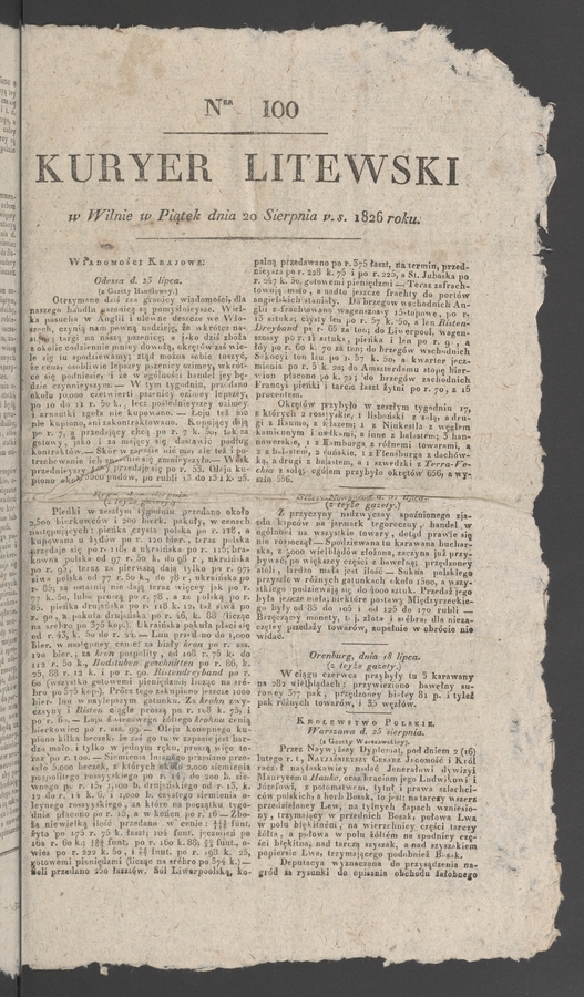 Kuryer Litewski. 1826, numer 100