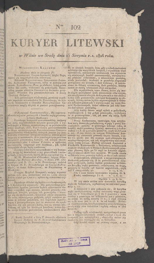 Kuryer Litewski. 1826, numer 102
