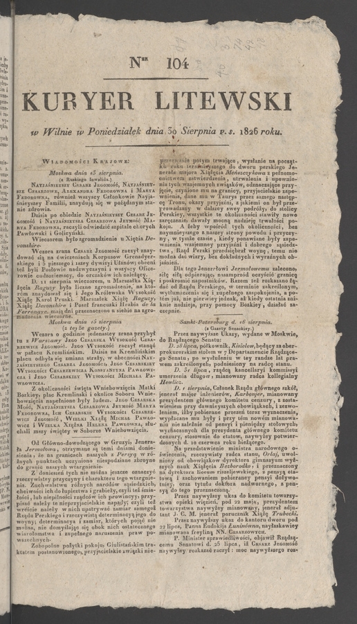 Kuryer Litewski. 1826, numer 104