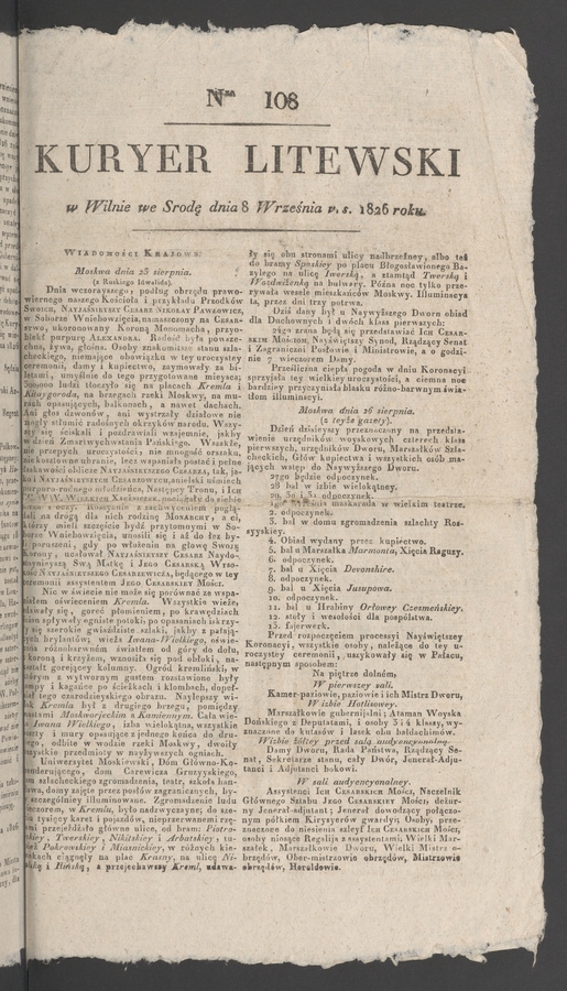 Kuryer Litewski. 1826, numer 108