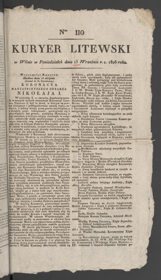 Kuryer Litewski. 1826, numer 110