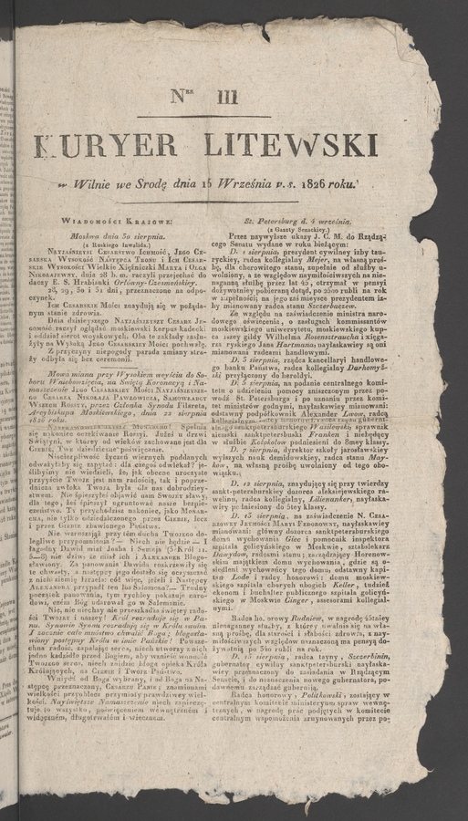 Kuryer Litewski. 1826, numer 111