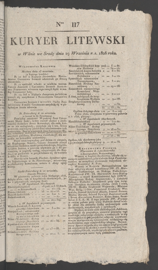 Kuryer Litewski. 1826, numer 117
