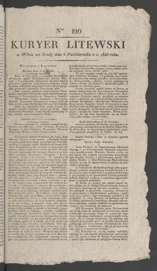 Kuryer Litewski. 1826, numer 120