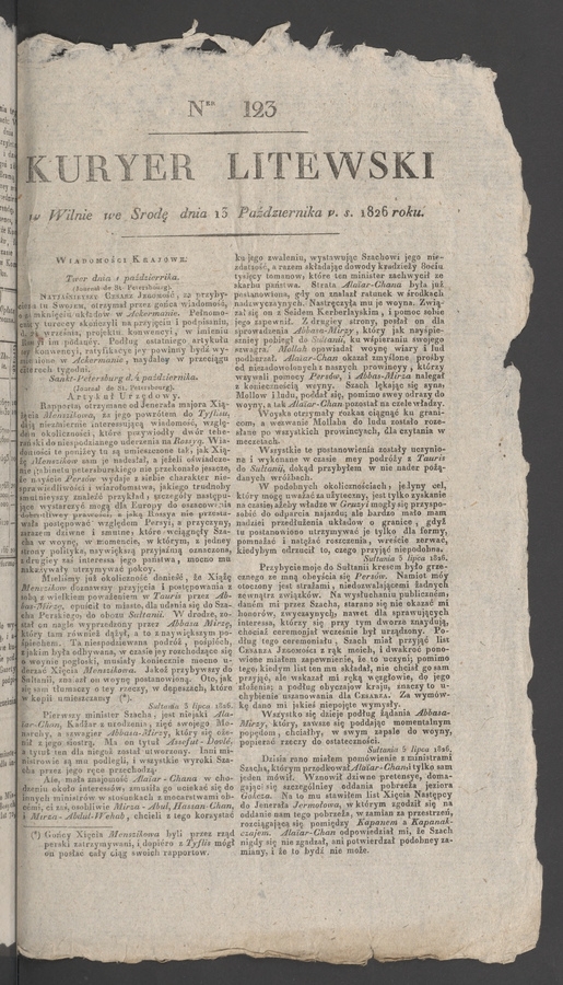 Kuryer Litewski. 1826, numer 123