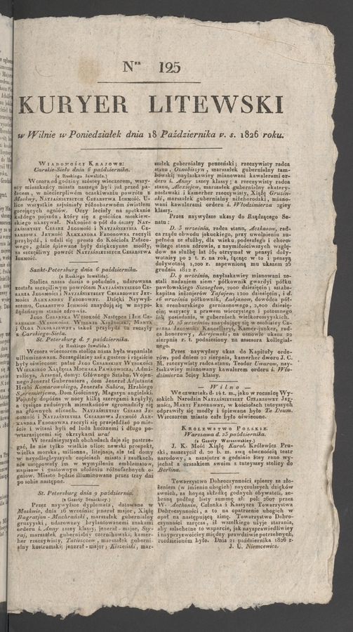 Kuryer Litewski. 1826, numer 125