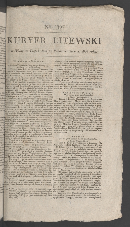 Kuryer Litewski. 1826, numer 127