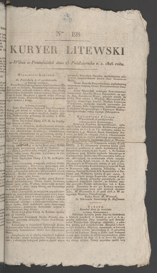 Kuryer Litewski. 1826, numer 128