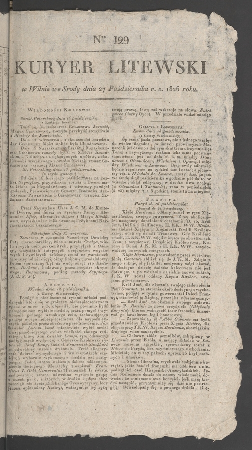 Kuryer Litewski. 1826, numer 129
