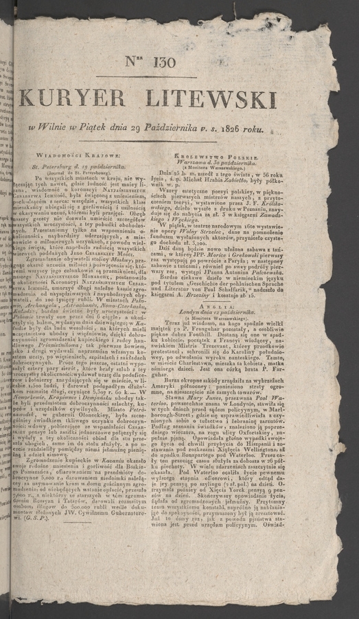 Kuryer Litewski. 1826, numer 130