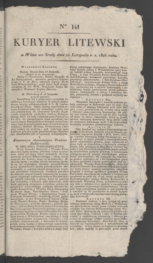 Kuryer Litewski. 1826, numer 141