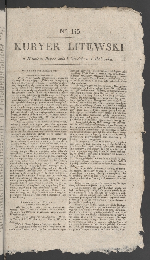 Kuryer Litewski. 1826, numer 145