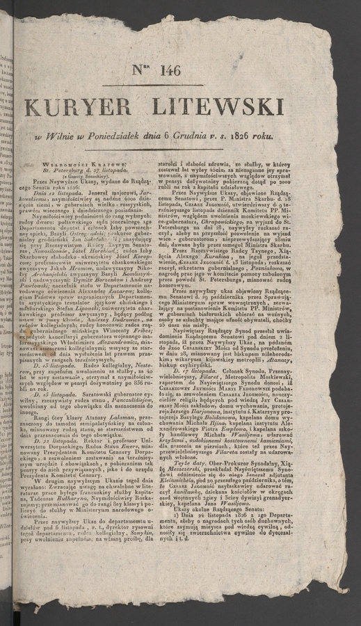 Kuryer Litewski. 1826, numer 146