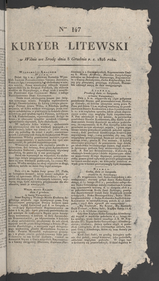 Kuryer Litewski. 1826, numer 147
