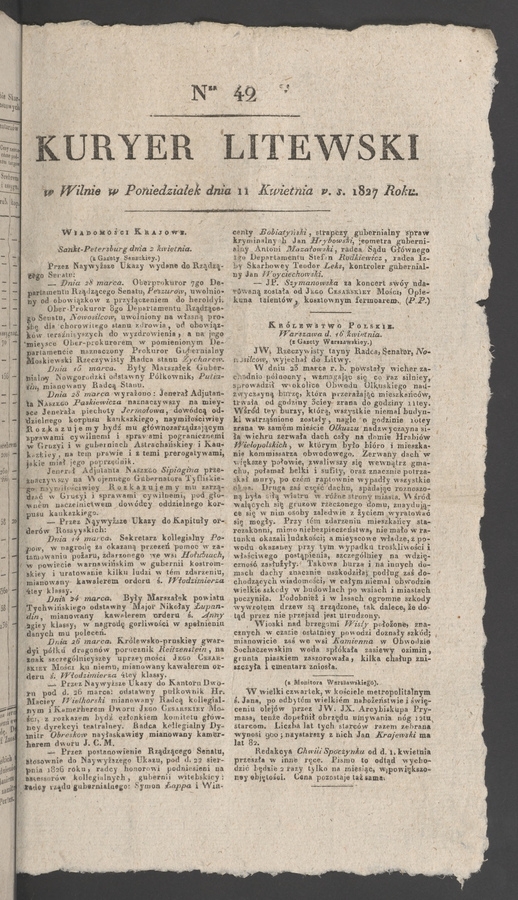 Kuryer Litewski. 1827, numer 42