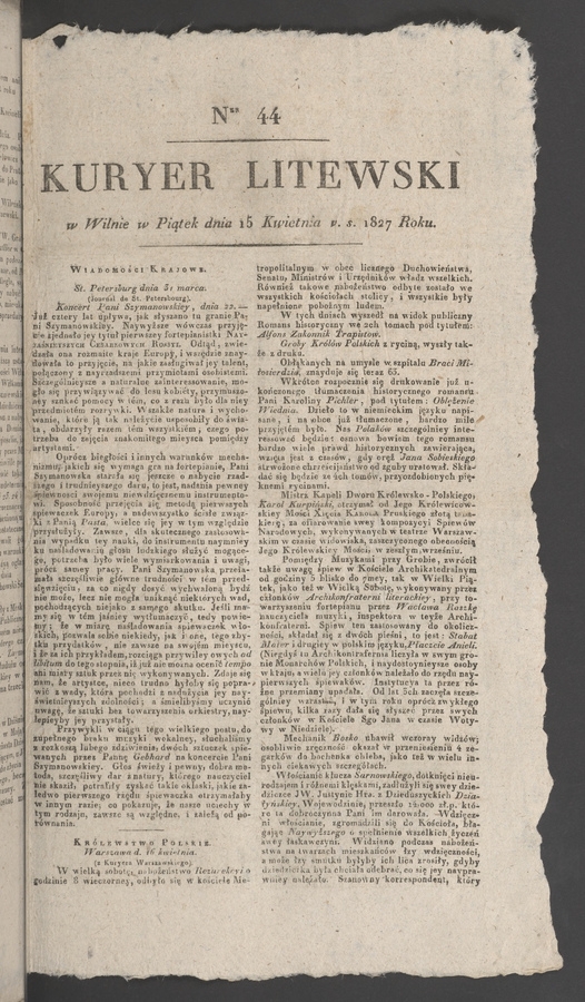 Kuryer Litewski. 1827, numer 44