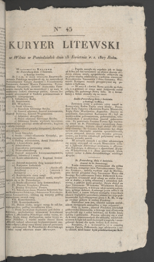Kuryer Litewski. 1827, numer 45