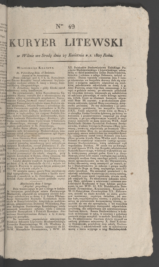 Kuryer Litewski. 1827, numer 49
