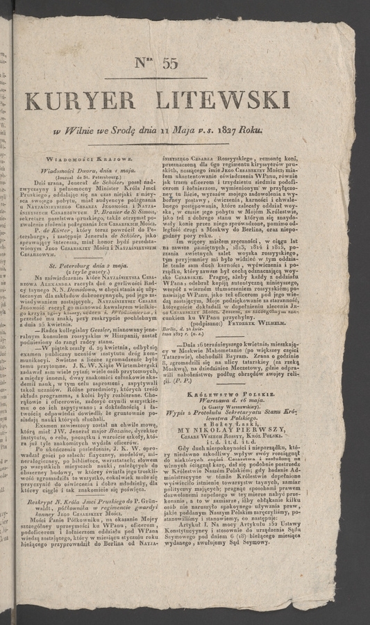 Kuryer Litewski. 1827, numer 55