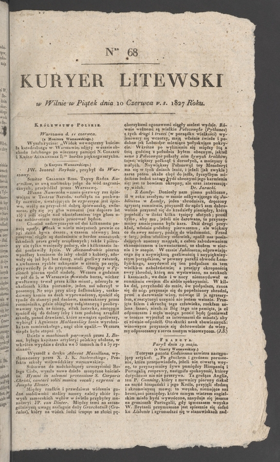 Kuryer Litewski. 1827, numer 68