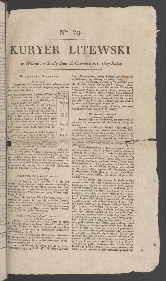 Kuryer Litewski. 1827, numer 70