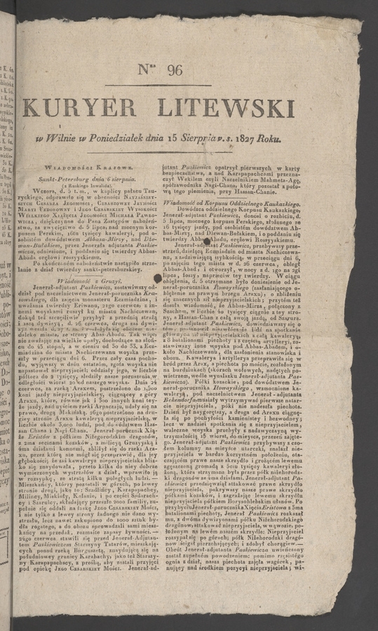 Kuryer Litewski. 1827, numer 96