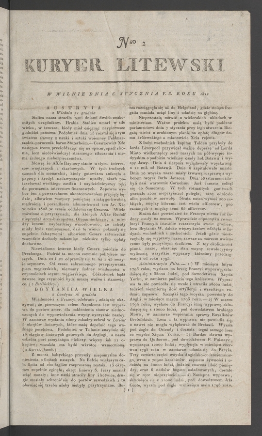 Kuryer Litewski. 1812, numero 2