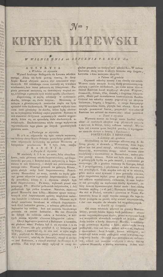 Kuryer Litewski. 1812, numero 7