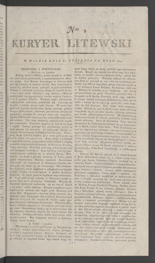Kuryer Litewski. 1812, numero 9
