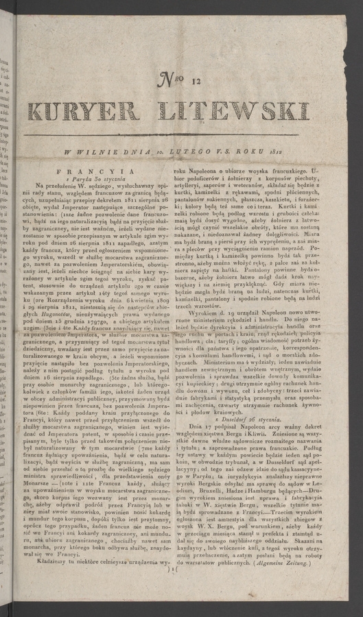 Kuryer Litewski. 1812, numero 12