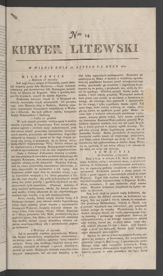 Kuryer Litewski. 1812, numero 14