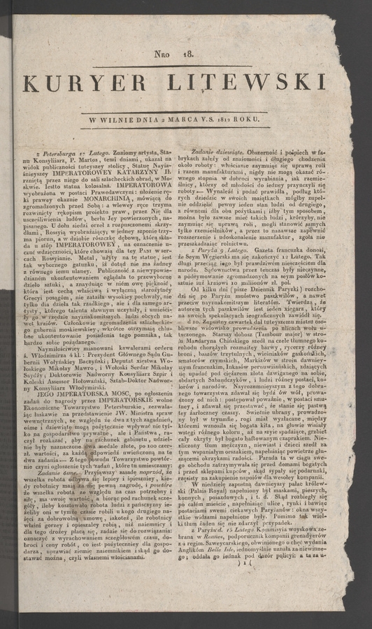 Kuryer Litewski. 1812, numero 18