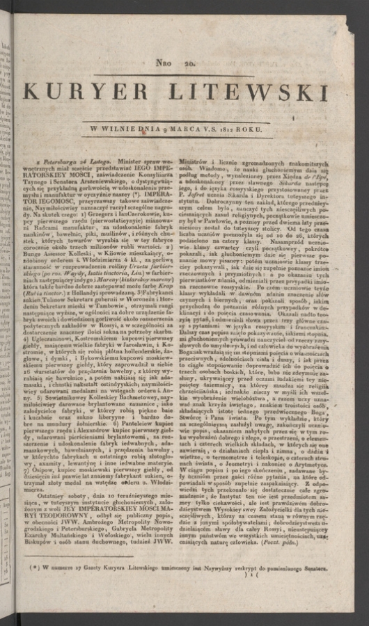 Kuryer Litewski. 1812, numero 20