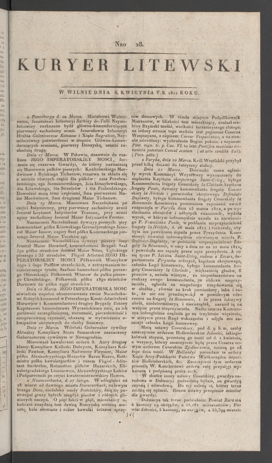 Kuryer Litewski. 1812, numero 28