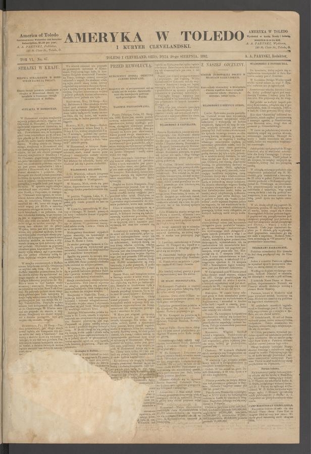 Ameryka w Toledo i Kuryer Clevelandski. Tom 6, 1892, numer 67