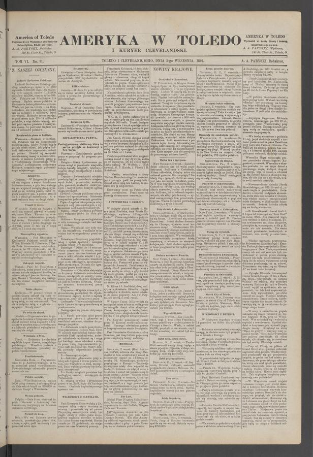 Ameryka w Toledo i Kuryer Clevelandski. Tom 6, 1892, numer 71