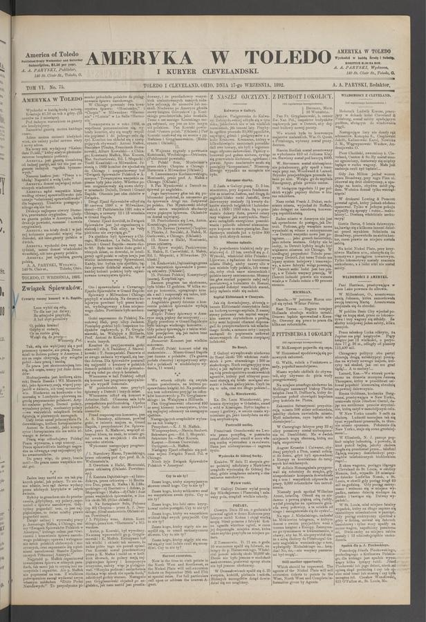 Ameryka w Toledo i Kuryer Clevelandski. Tom 6, 1892, numer 75