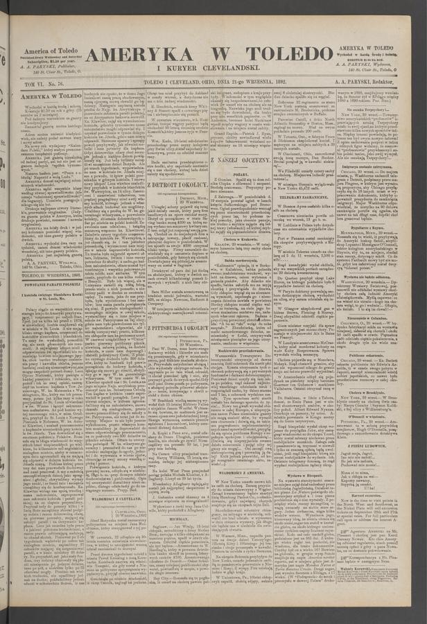 Ameryka w Toledo i Kuryer Clevelandski. Tom 6, 1892, numer 76