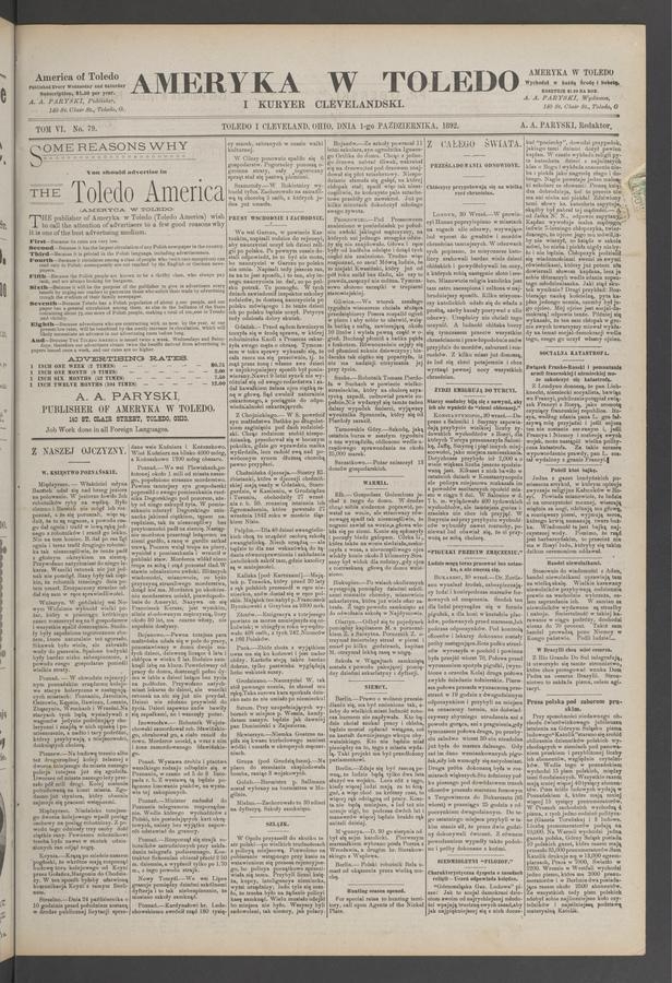 Ameryka w Toledo i Kuryer Clevelandski. Tom 6, 1892, numer 79