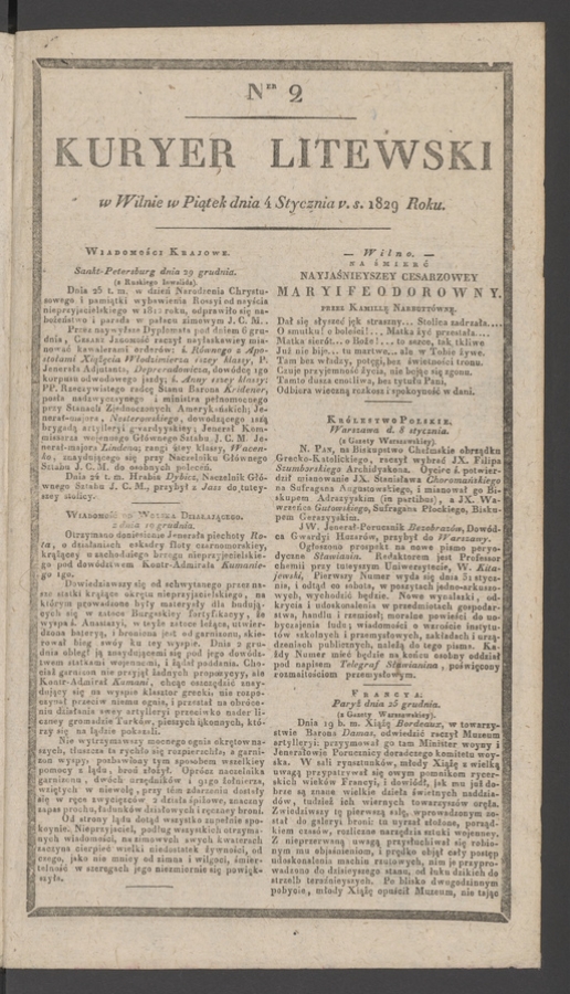 Kuryer Litewski. 1829, numer 2
