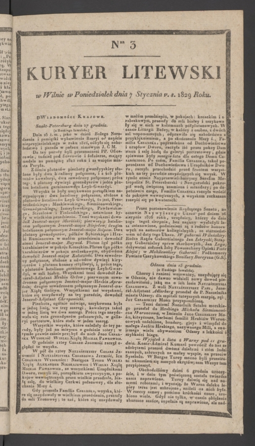Kuryer Litewski. 1829, numer 3