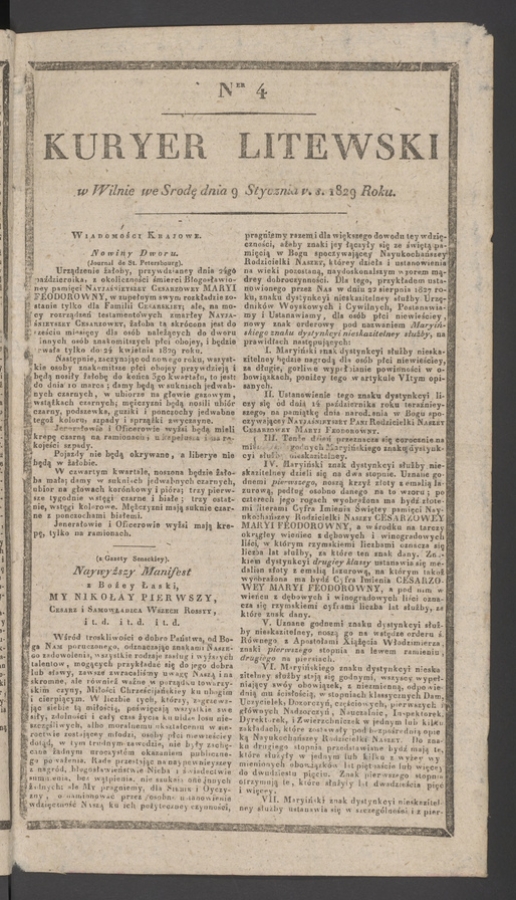 Kuryer Litewski. 1829, numer 4