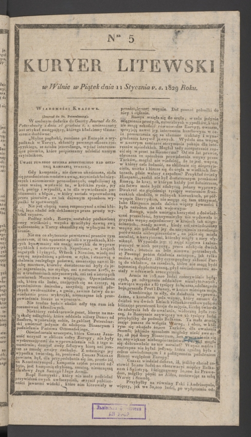 Kuryer Litewski. 1829, numer 5