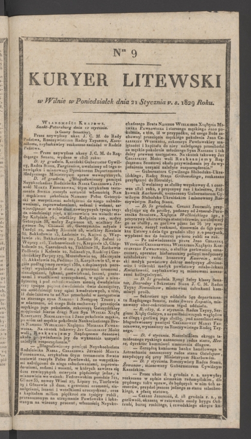 Kuryer Litewski. 1829, numer 9