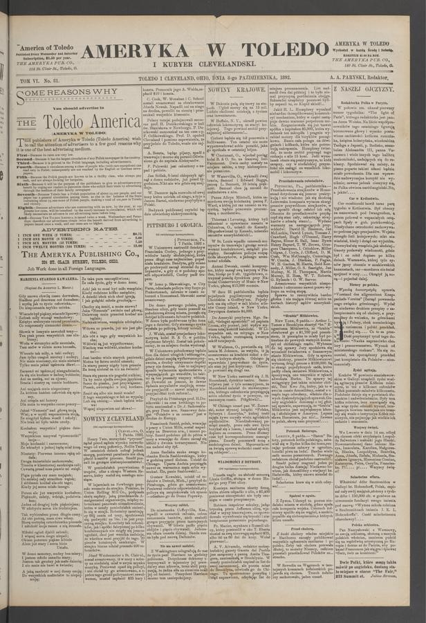 Ameryka w Toledo i Kuryer Clevelandski. Tom 6, 1892, numer 81