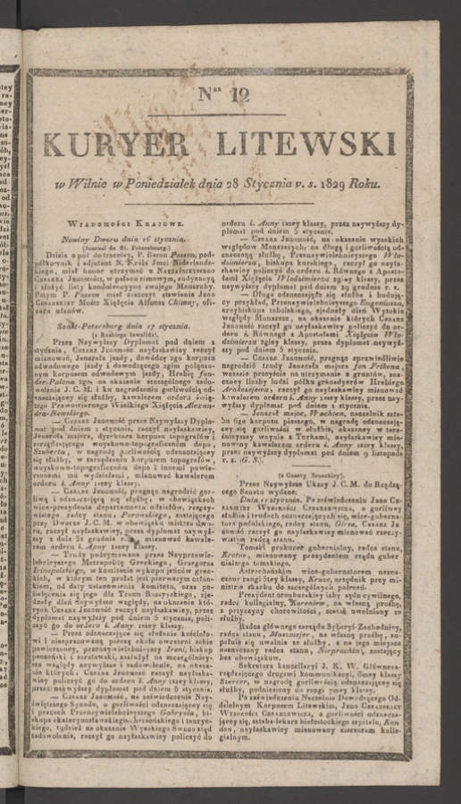 Kuryer Litewski. 1829, numer 12