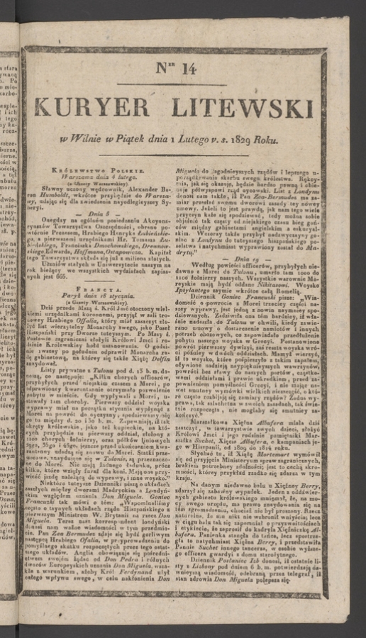 Kuryer Litewski. 1829, numer 14